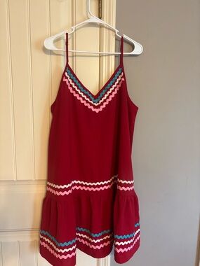 entro Red Spaghetti-Strap Dress with Pink and Teal Chevron Trim